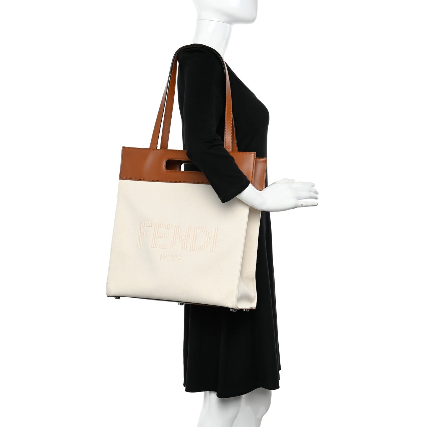 Canvas Vitello King Logo Embroidered Shopper Tote Grezzo Cuoio