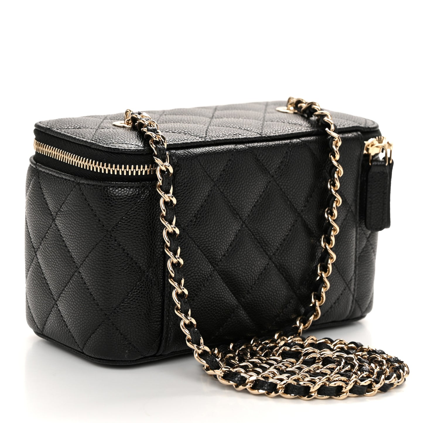 Caviar Quilted Small Vanity Case With Chain Black