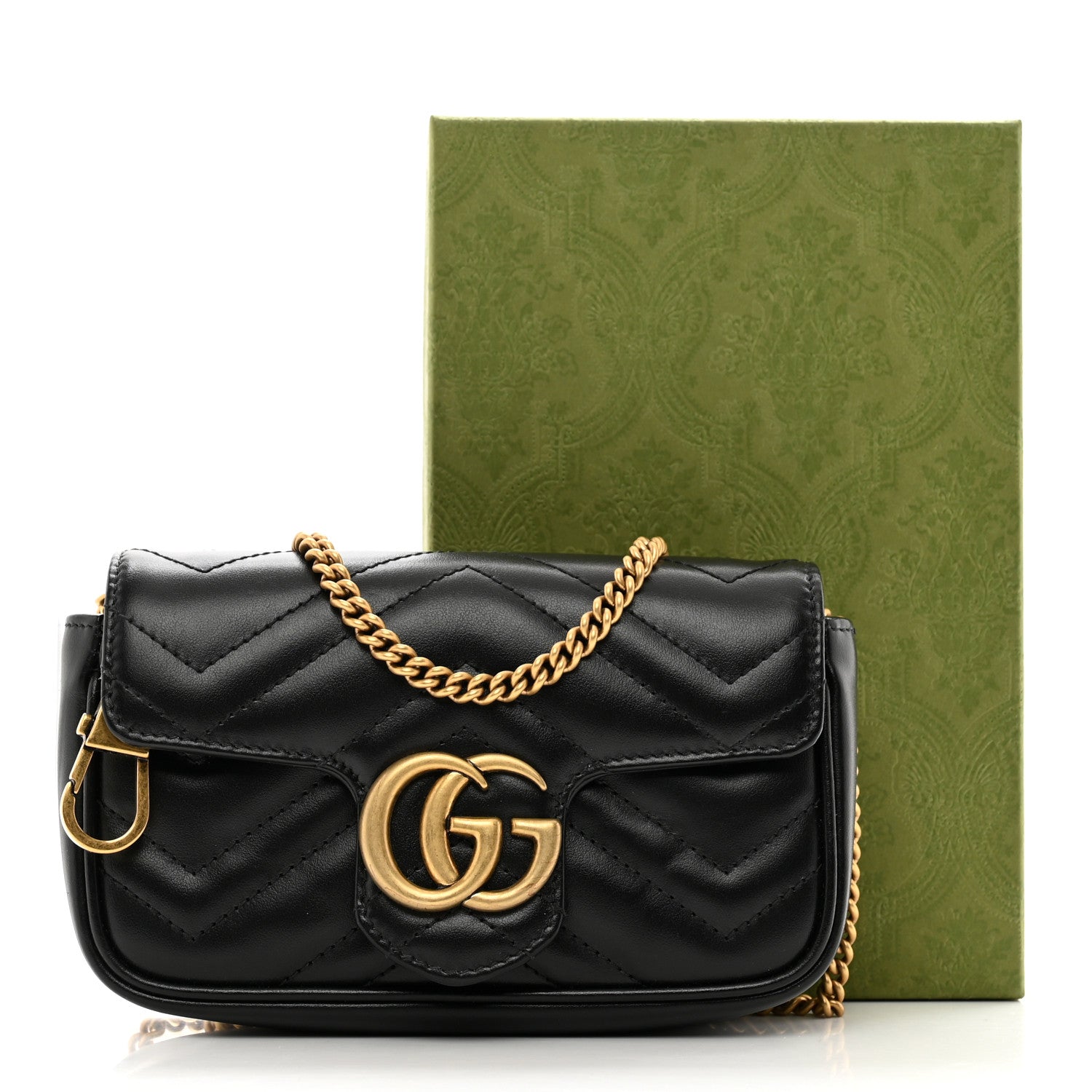 Gucci Calfskin Matelasse Super Mini GG Marmont Shoulder Bag Black 11 of 11