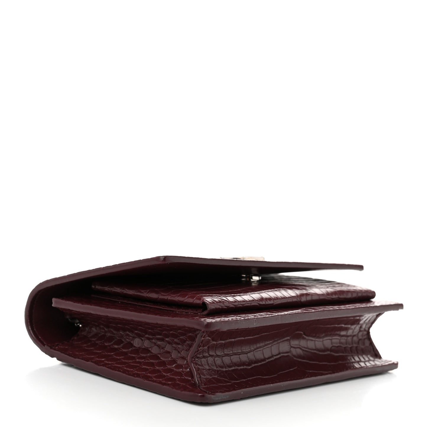 Calfskin Crocodile Embossed Monogram Sunset Top Handle Chain Wallet Rouge Legion
