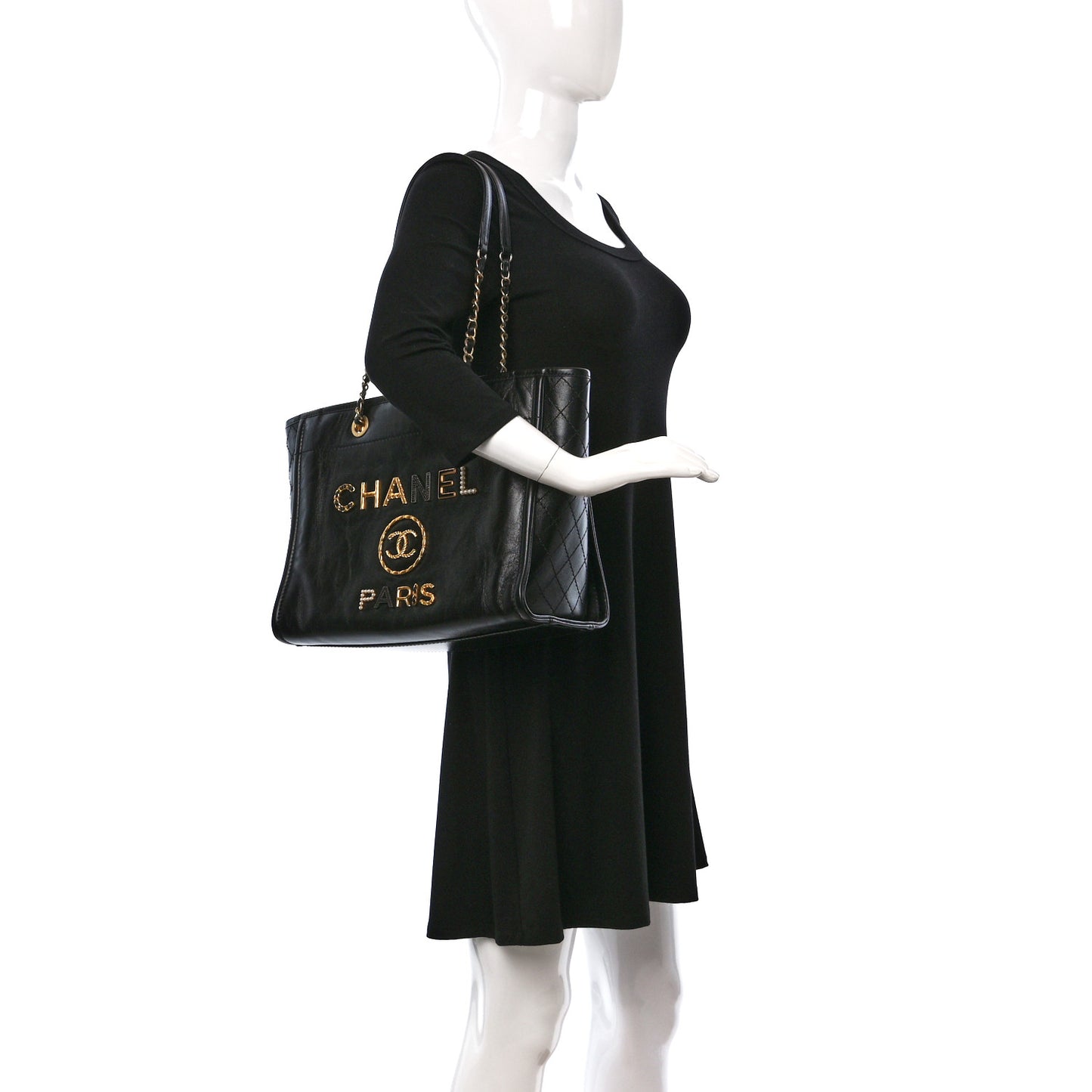 Aged Calfskin Small Charms Deauville Tote Black