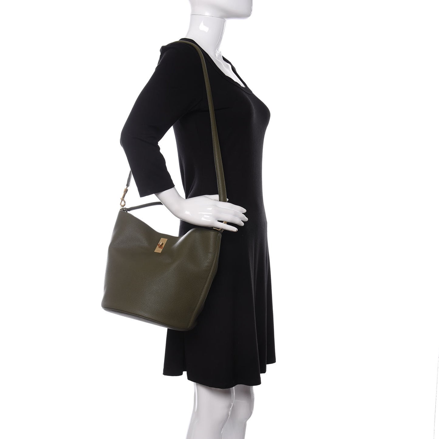 Supple Grained Calfskin Bucket 16 Bag Dark Olive