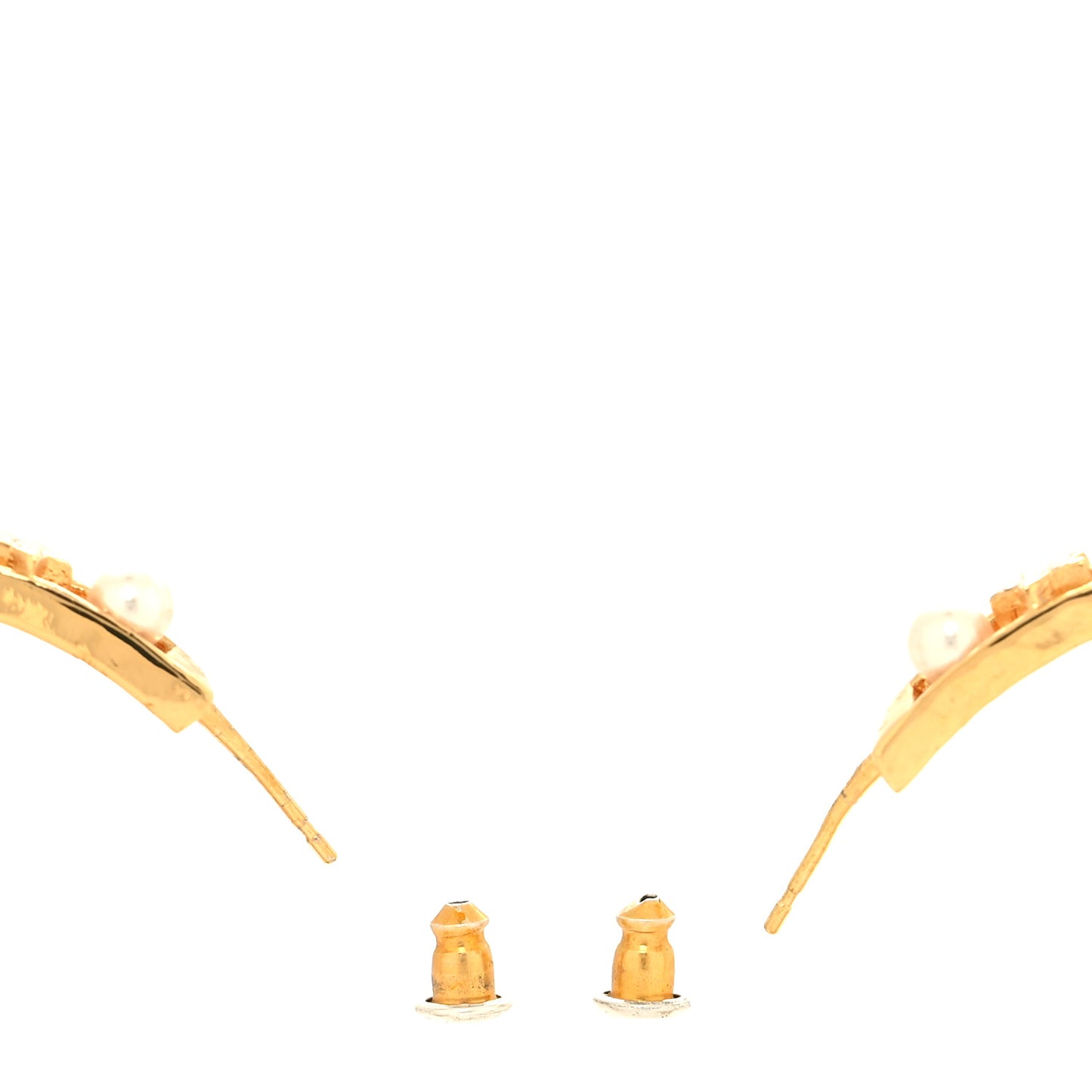 Crystal Pearl CC Star Hoop Earrings Gold Pearly White