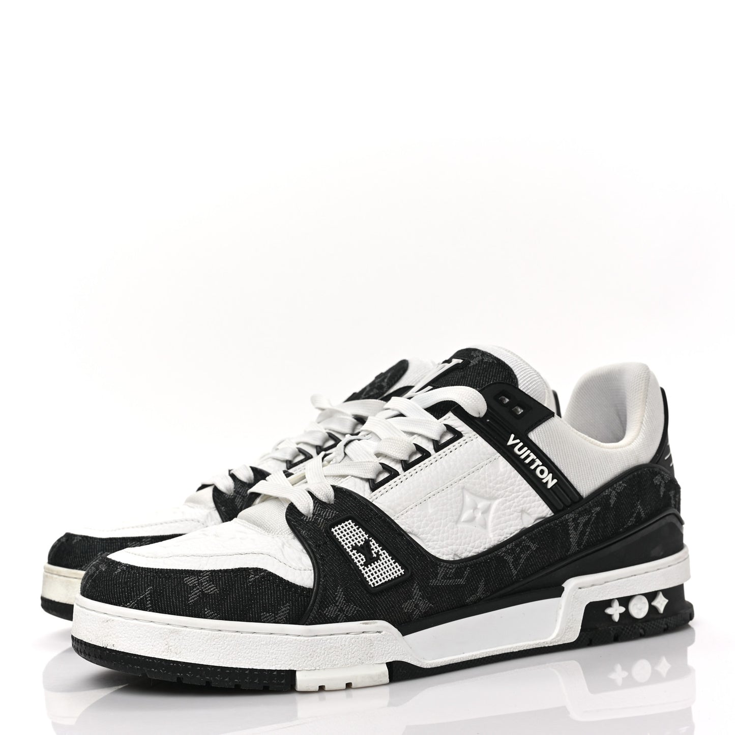 Calfskin Monogram Denim Mens LV Trainer Sneakers 9 Black