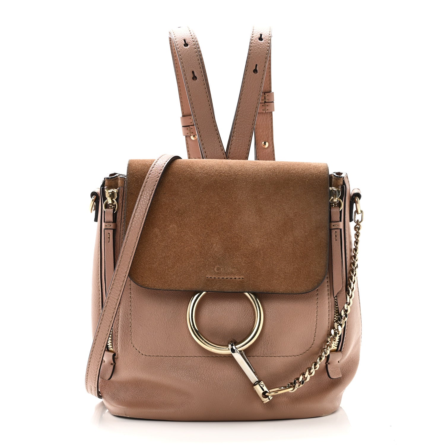 chloe faye small leather suede backpack Chlo and Tobacco Brown featuring the styles distinctive ring and chain embellishment on a versatile CHLOE FAYE Black Leather &