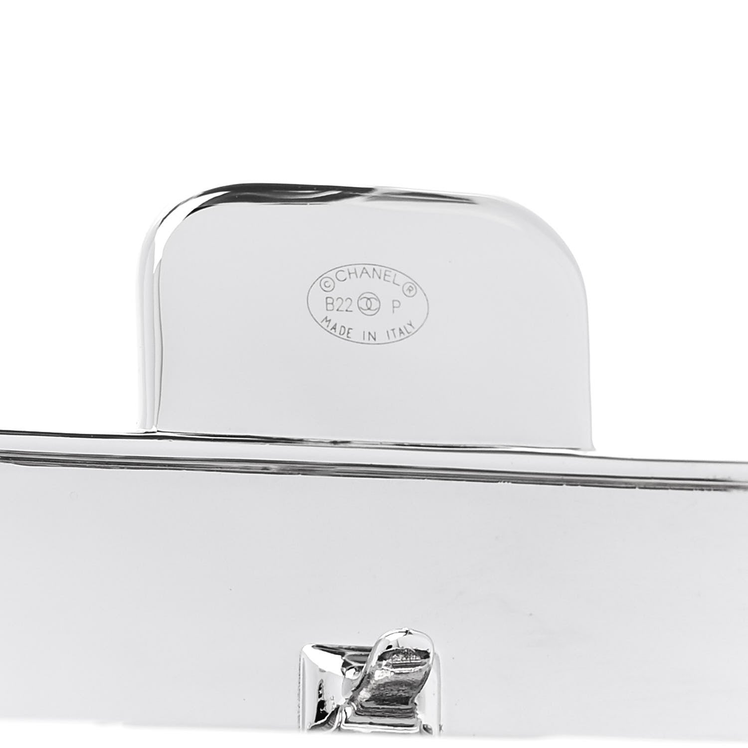 Chanel Metal Lambskin Strass Crystal Purse CC Long Necklace Silver 6 of 6