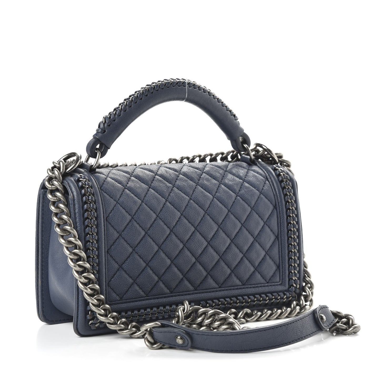 Calfskin Quilted Medium Top Handle Boy Flap Blue