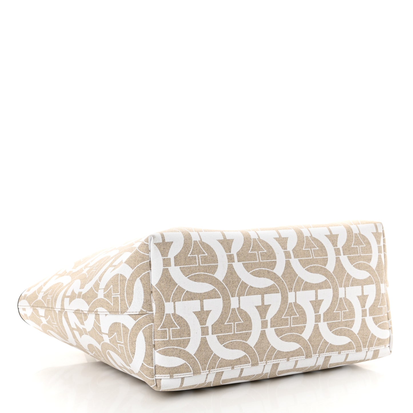 Canvas Calfskin Gancini Tote White Beige