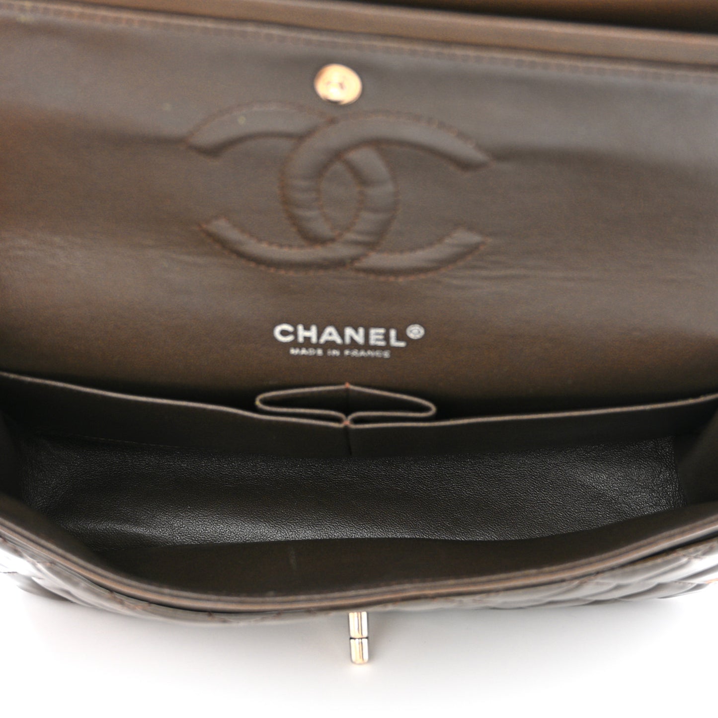 Patent Quilted Medium Double Flap Brown