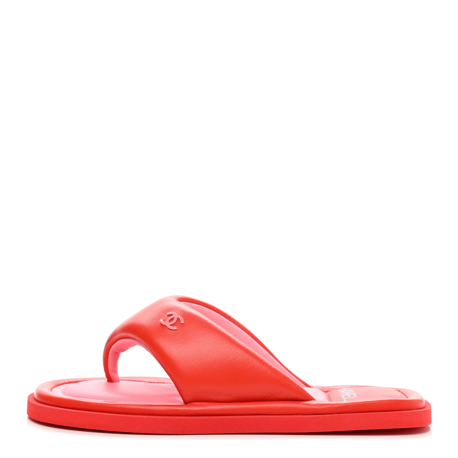 Chanel Lambskin Padded Pool Thong Sandals 39 Light 38 Red Pink