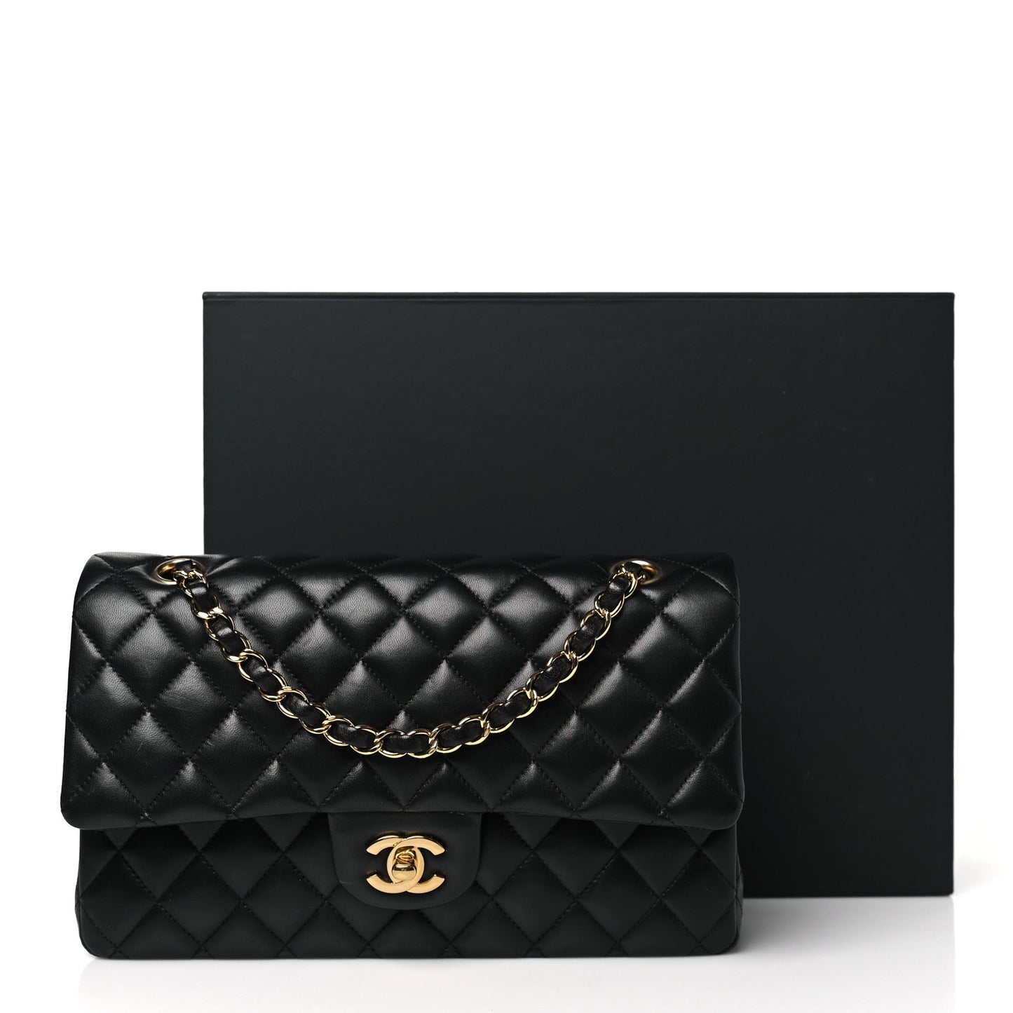 Lambskin Quilted Medium Double Flap Black