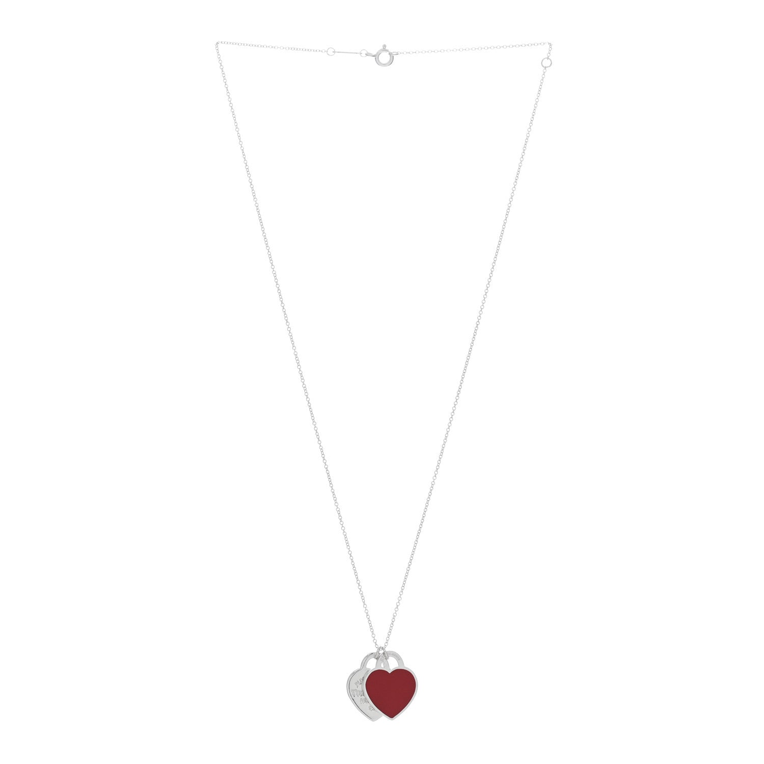Tiffany Sterling Silver Enamel Return to Tiffany Double Heart Tag Pendant Necklace Red 2 of 5