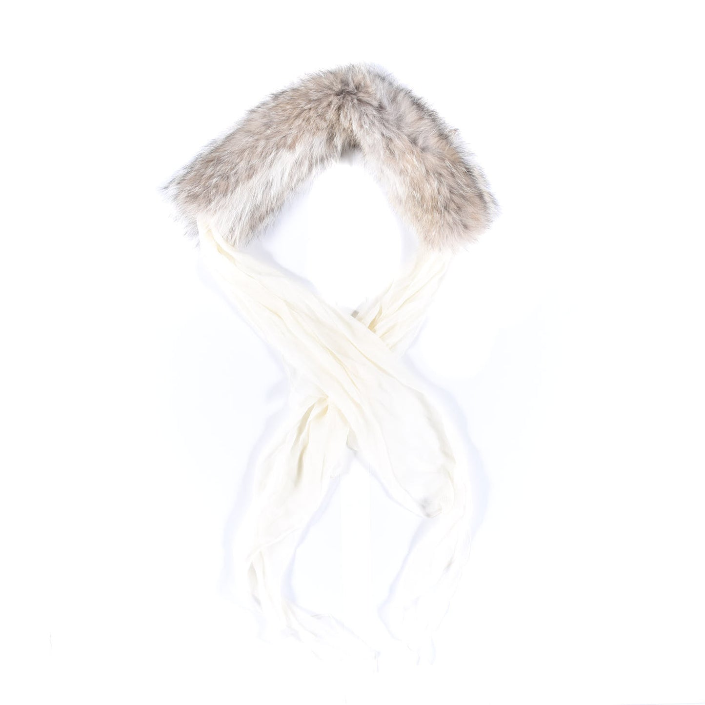 Silk Coyote Fur Muffler Collar Ivory