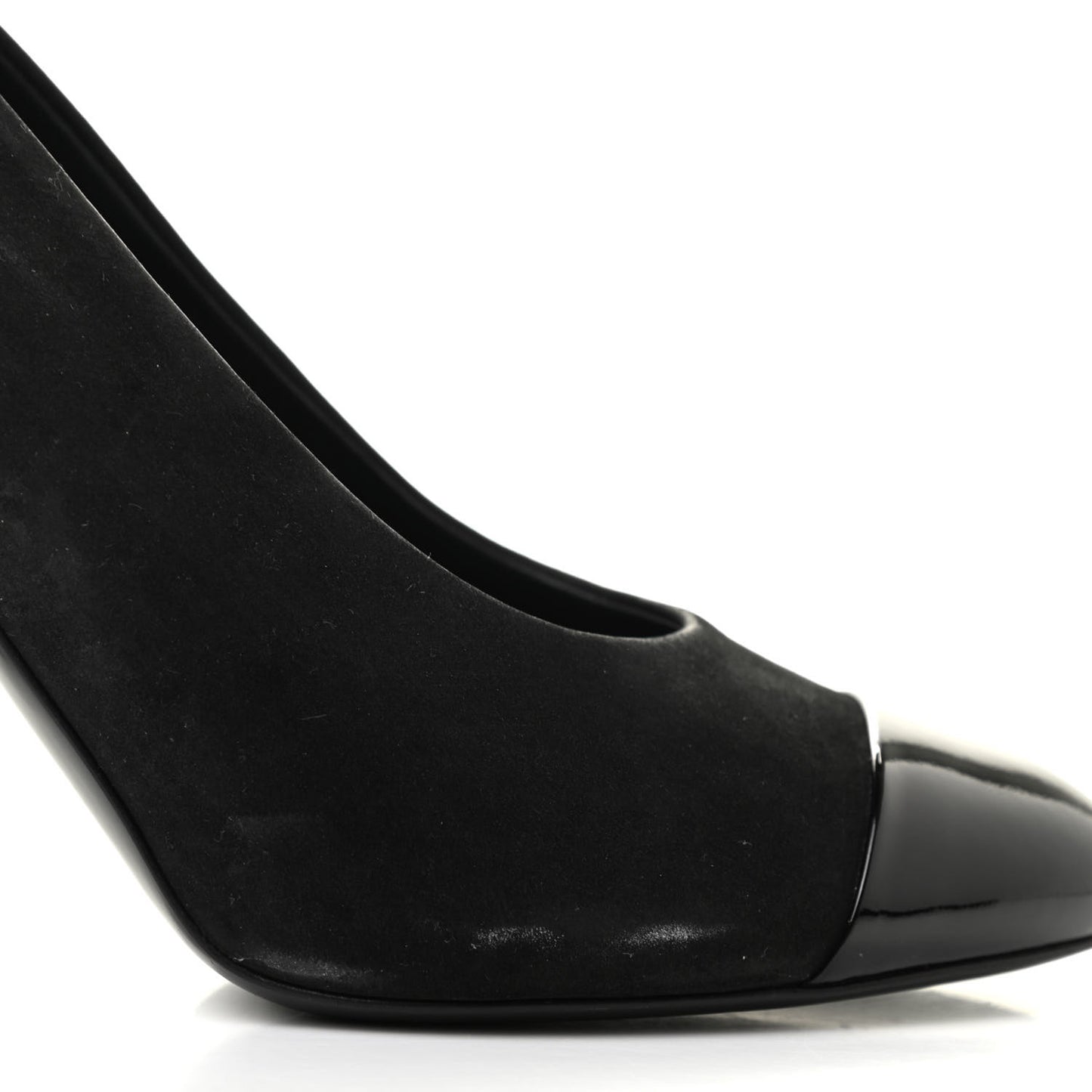 Patent Suede Calfskin Pearl Cap Toe Pumps 40 Black