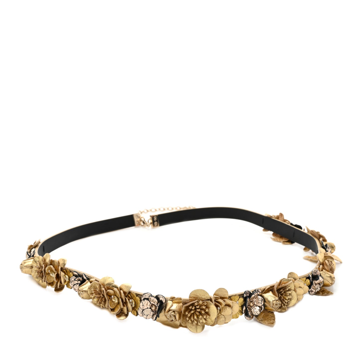 Metallic Lambskin CC Flower Belt 85 34 Gold