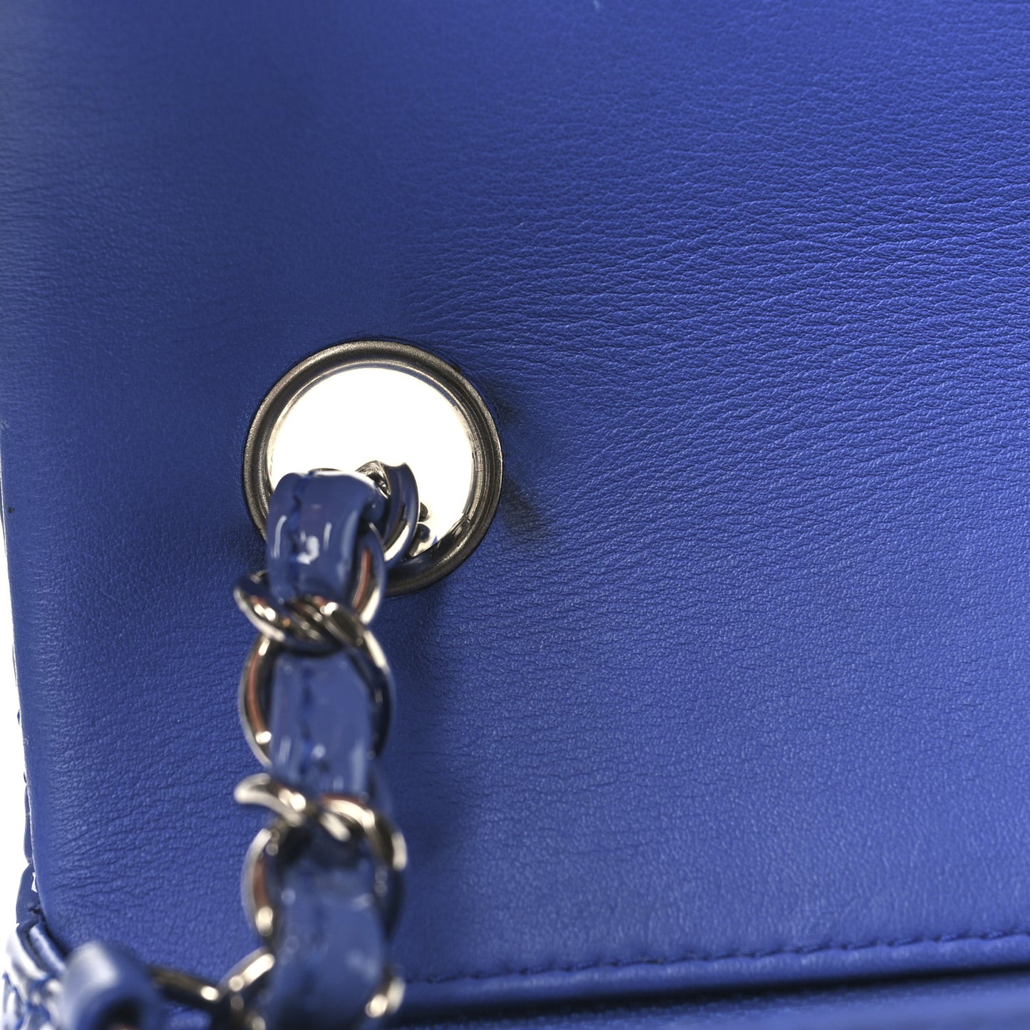 Patent Calfskin Quilted Mini Rectangular Flap Blue