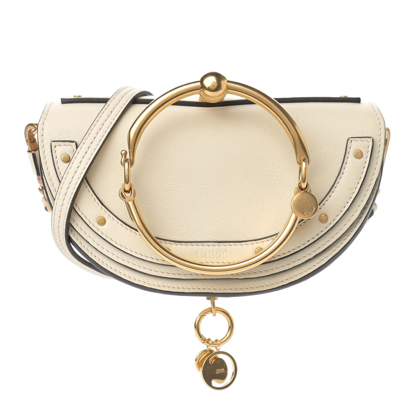 Calfskin Small Nile Bracelet Minaudiere Bag Off White