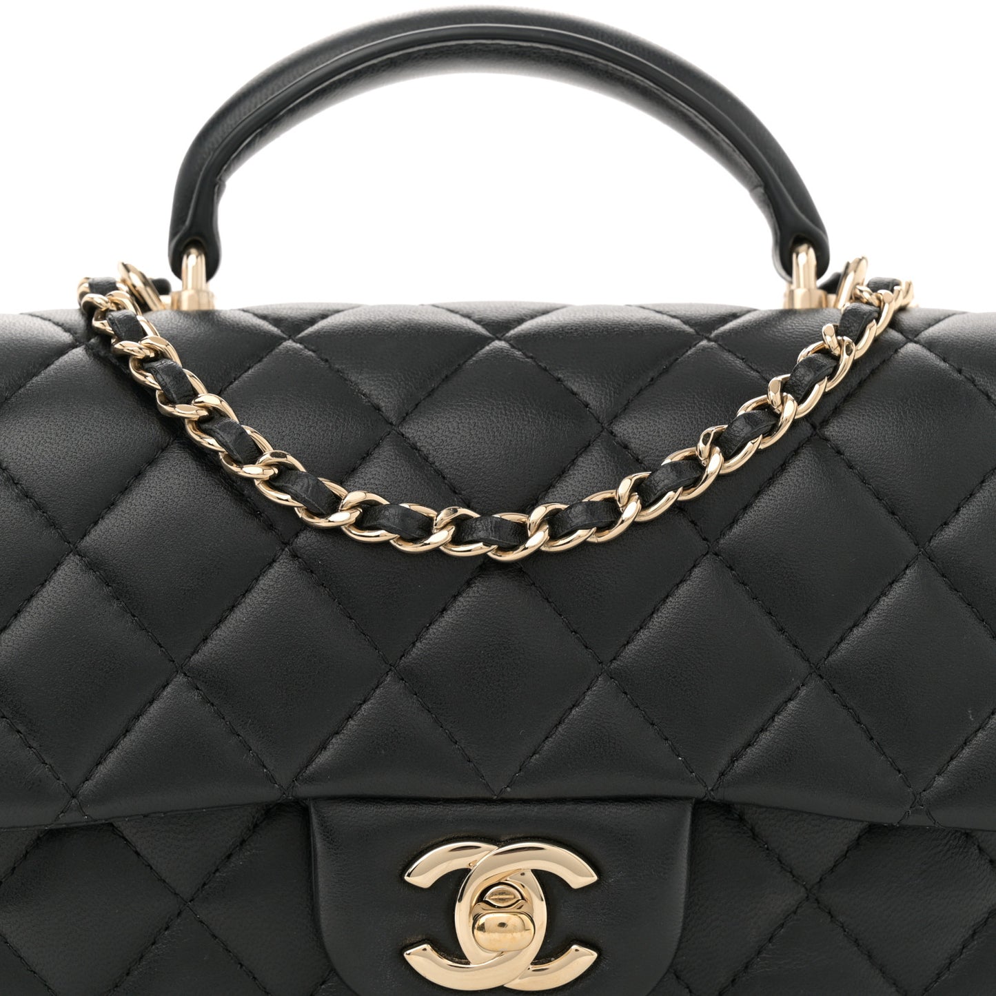 Lambskin Quilted Mini Top Handle Rectangular Flap Black