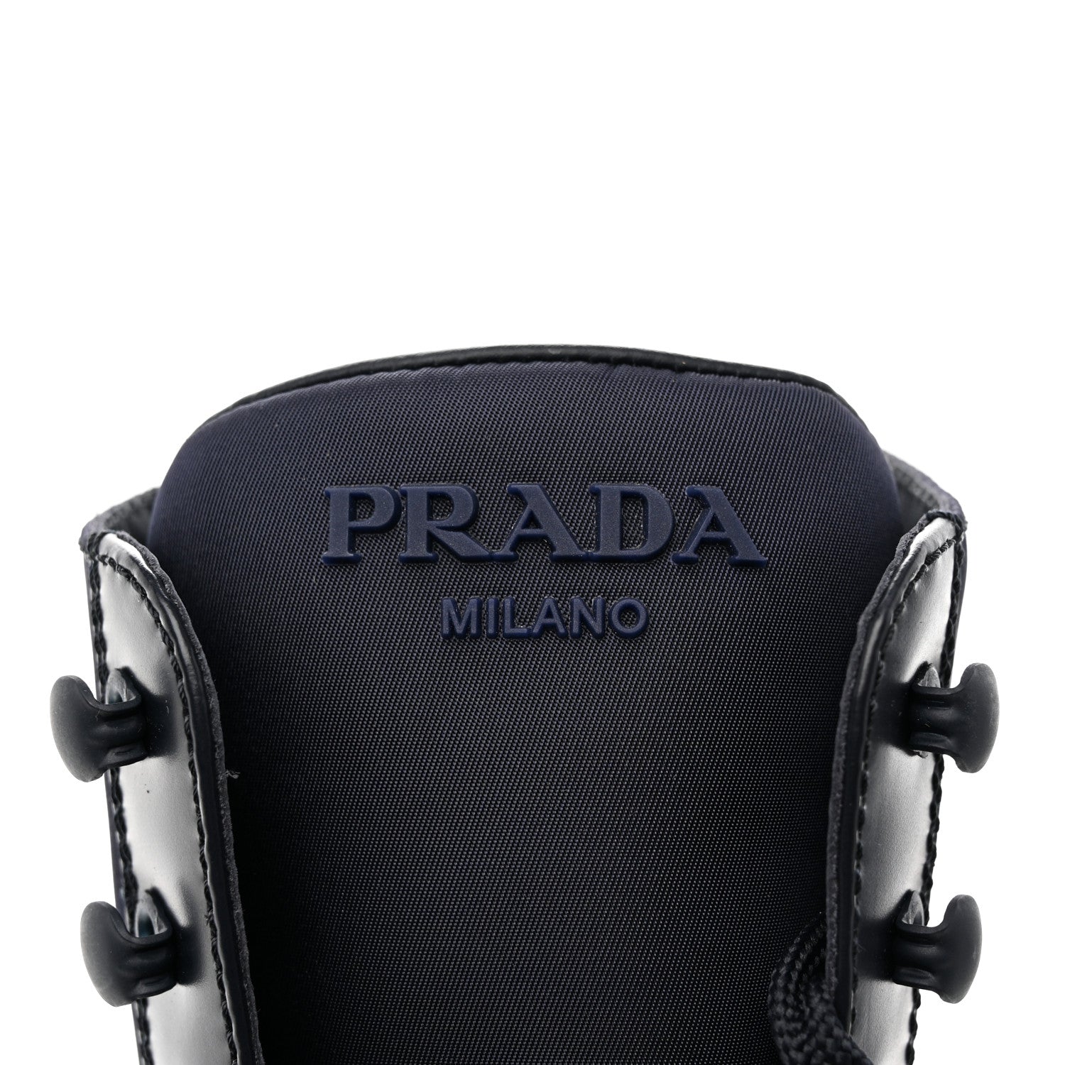 Prada Spazzolato Re-Nylon Metal Triangle Logo Womens 50mm Combat Boots 37 Blue 9 of 15