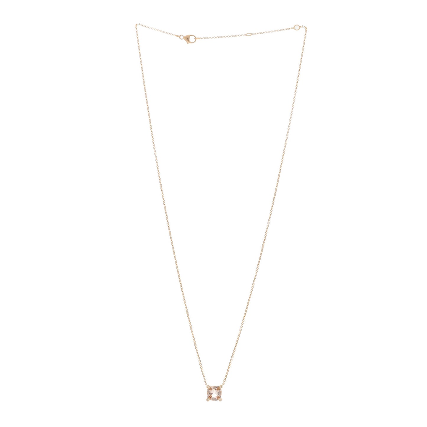 18K Rose Gold Diamond Morganite 7mm Petite Chatelaine Pendant Necklace