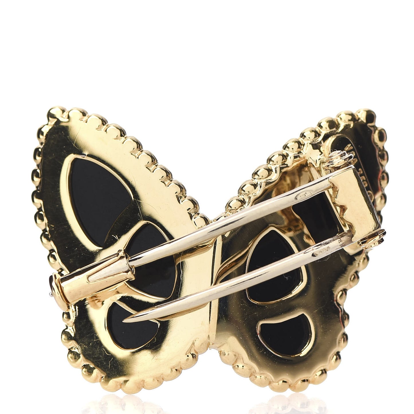 18K Yellow Gold Diamond Black Onyx Lucky Alhambra Butterfly Brooch Pin