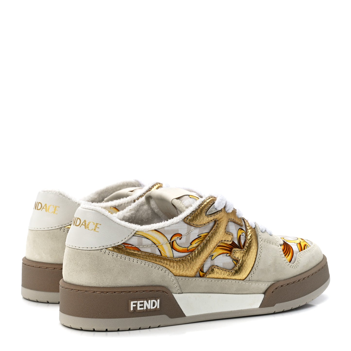 X FENDI Suede Fabric FF Baroque Womens Fendace Match Sneakers 37 Gold Multicolor
