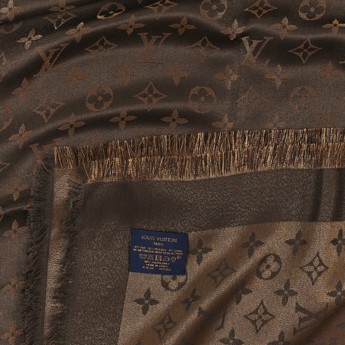 Silk Lurex Wool Monogram Shine Shawl Marron