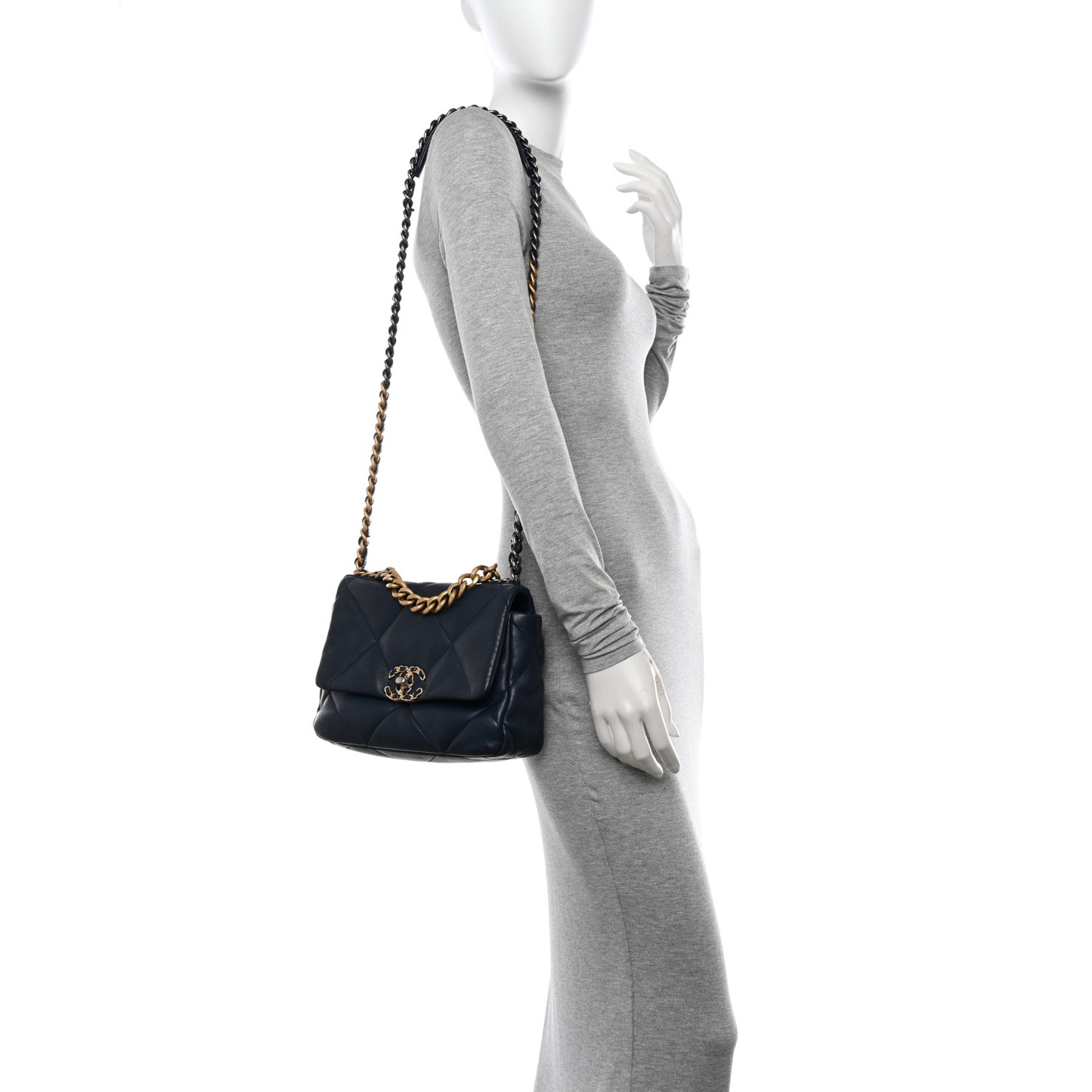 Lambskin Quilted Medium Chanel 19 Flap Navy Blue