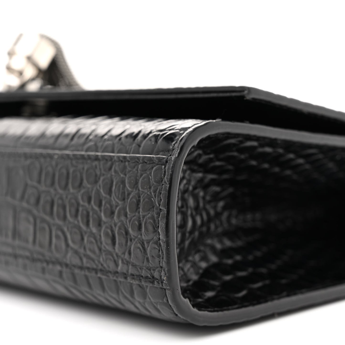 Calfskin Crocodile Embossed Medium Classic Monogram Kate Tassel Satchel Black