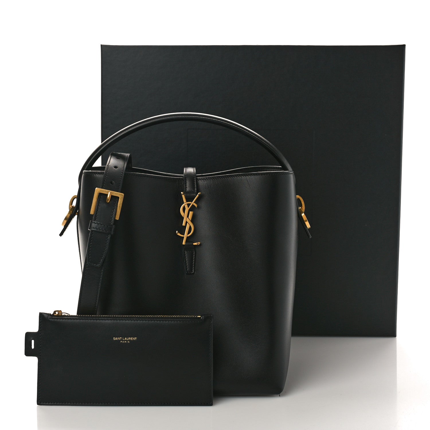 Saint Laurent Smooth Shiny Calfskin Monogram Le 37 Bucket Bag Black 10 of 10