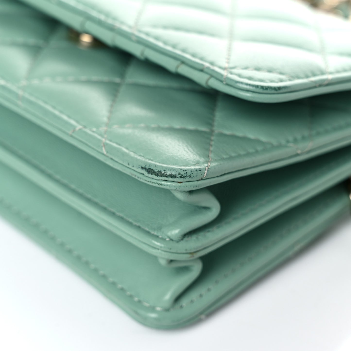 Lambskin Quilted Mini Wallet On Chain WOC Light Green