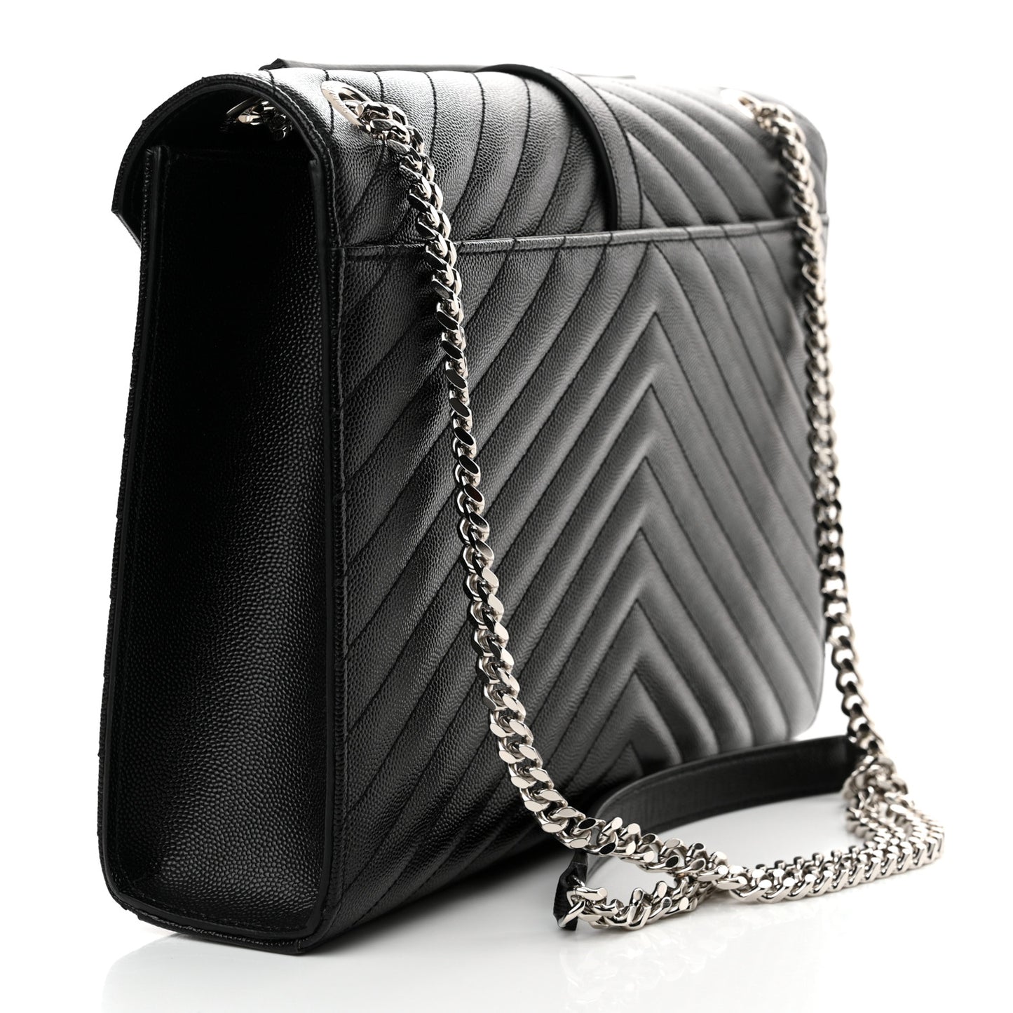 Grain De Poudre Matelasse Chevron Large Monogram Satchel Black