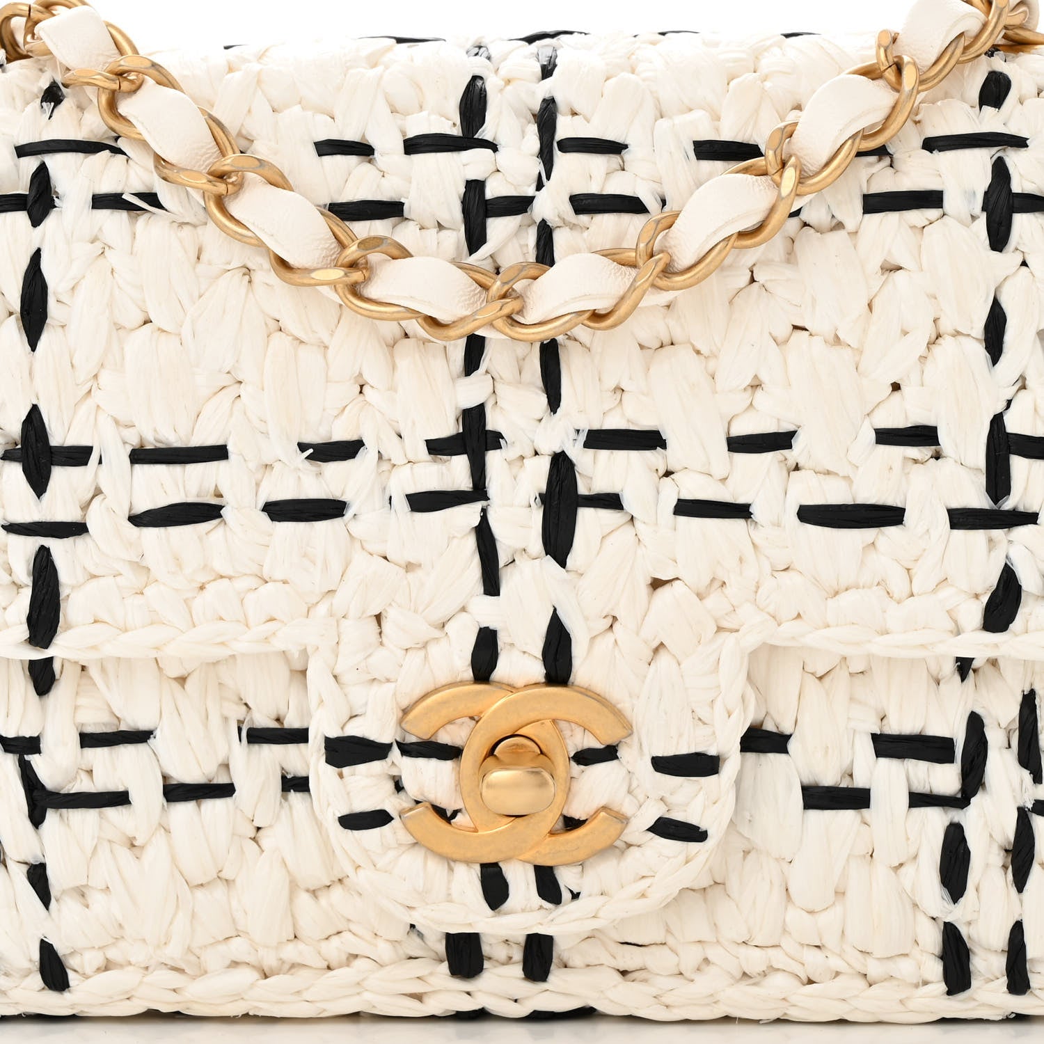 Chanel Raffia Effect Tweedy Mini Flap Bag White Black 8 of 11