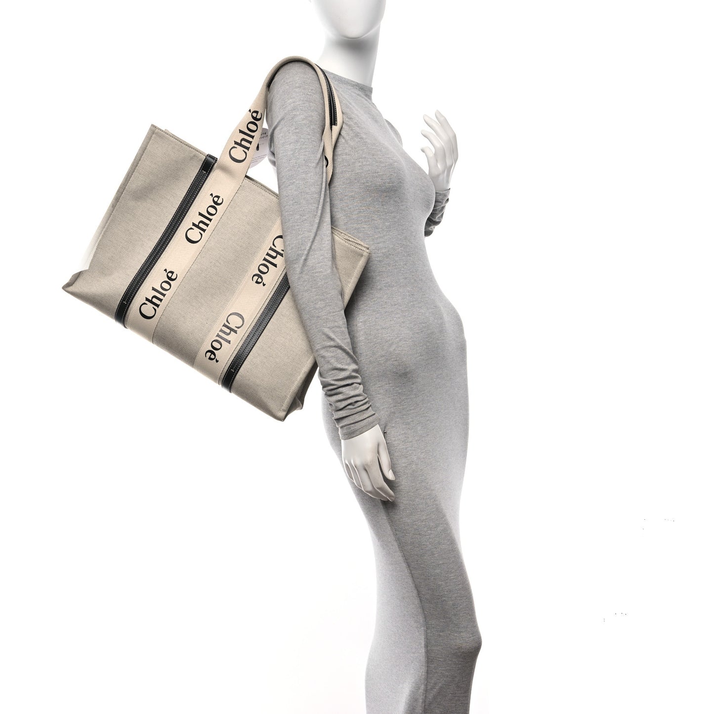 Cotton Calfskin Large Woody Ribbon Tote White Black