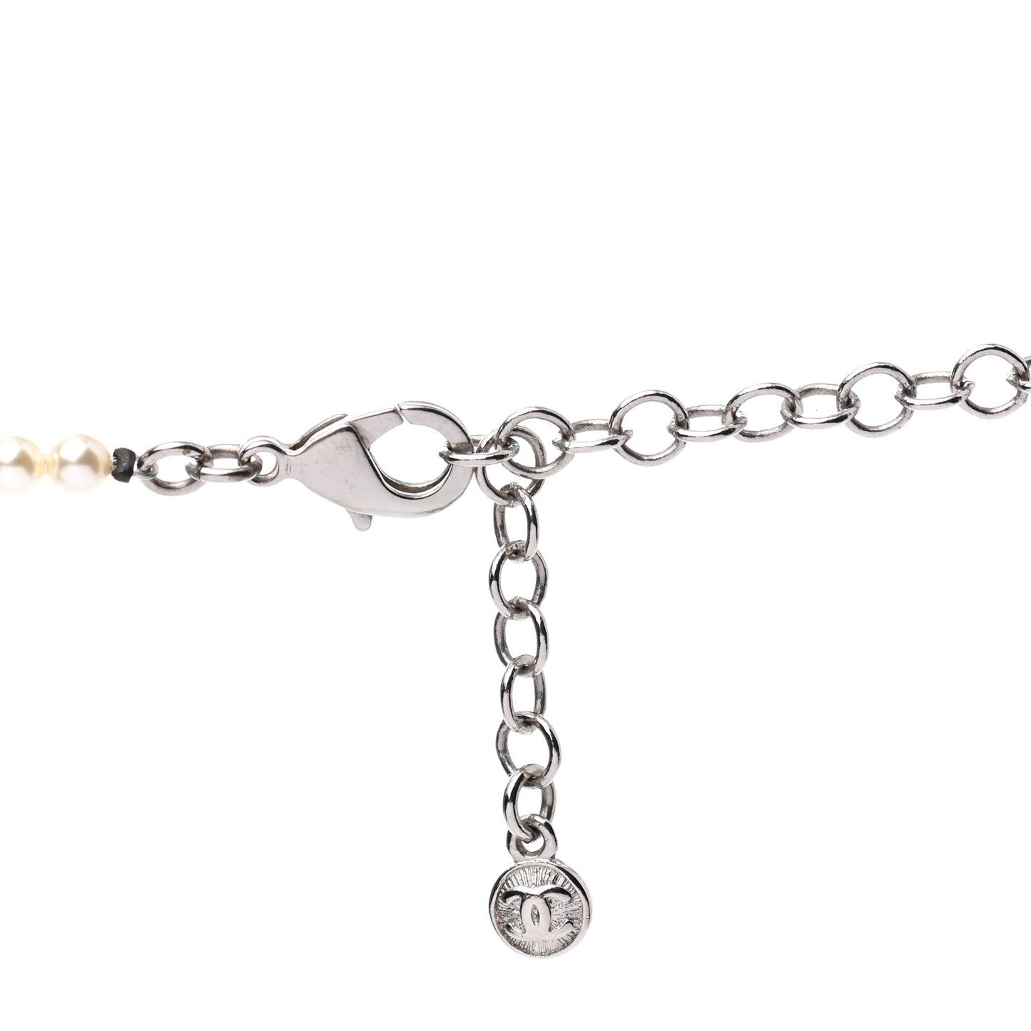 Pearl Cluster CC Long Necklace Silver