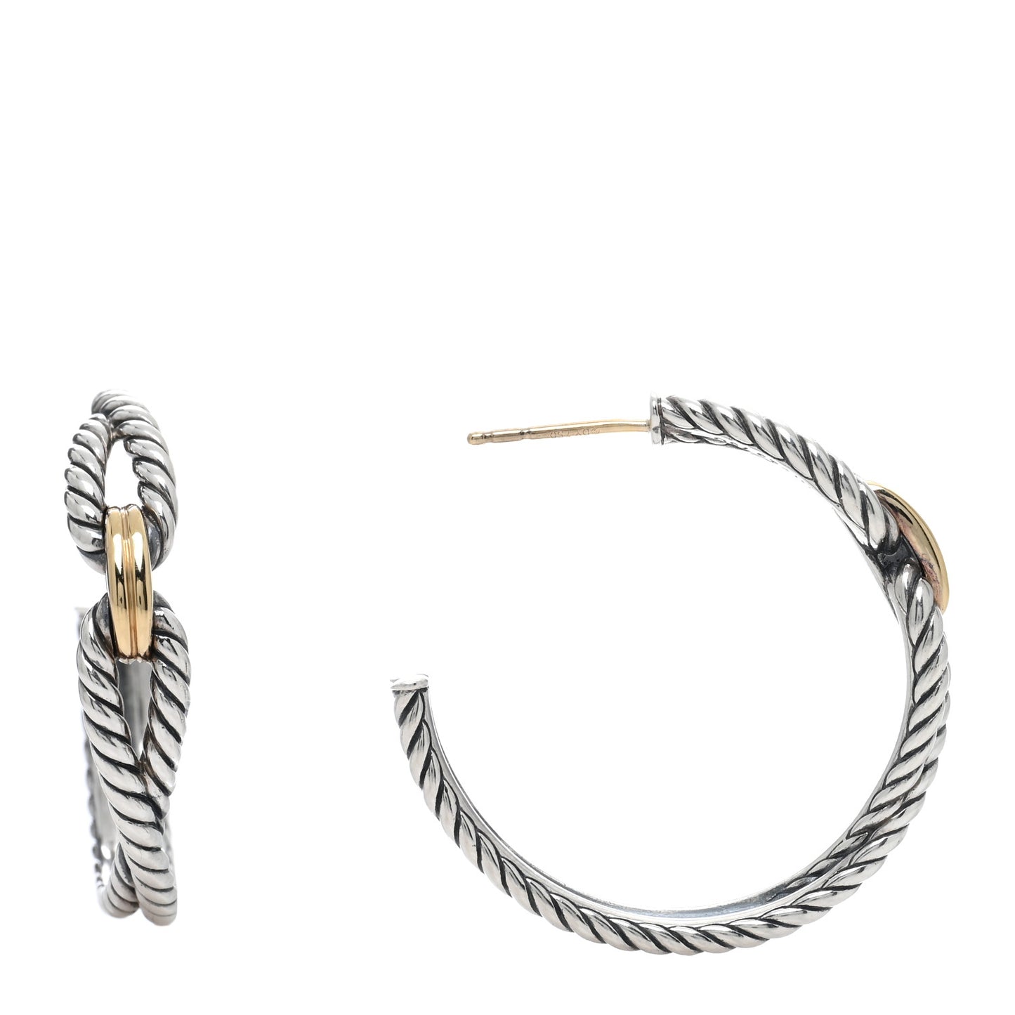 Sterling Silver 18K Yellow Gold Cable Loop Hoop Earrings