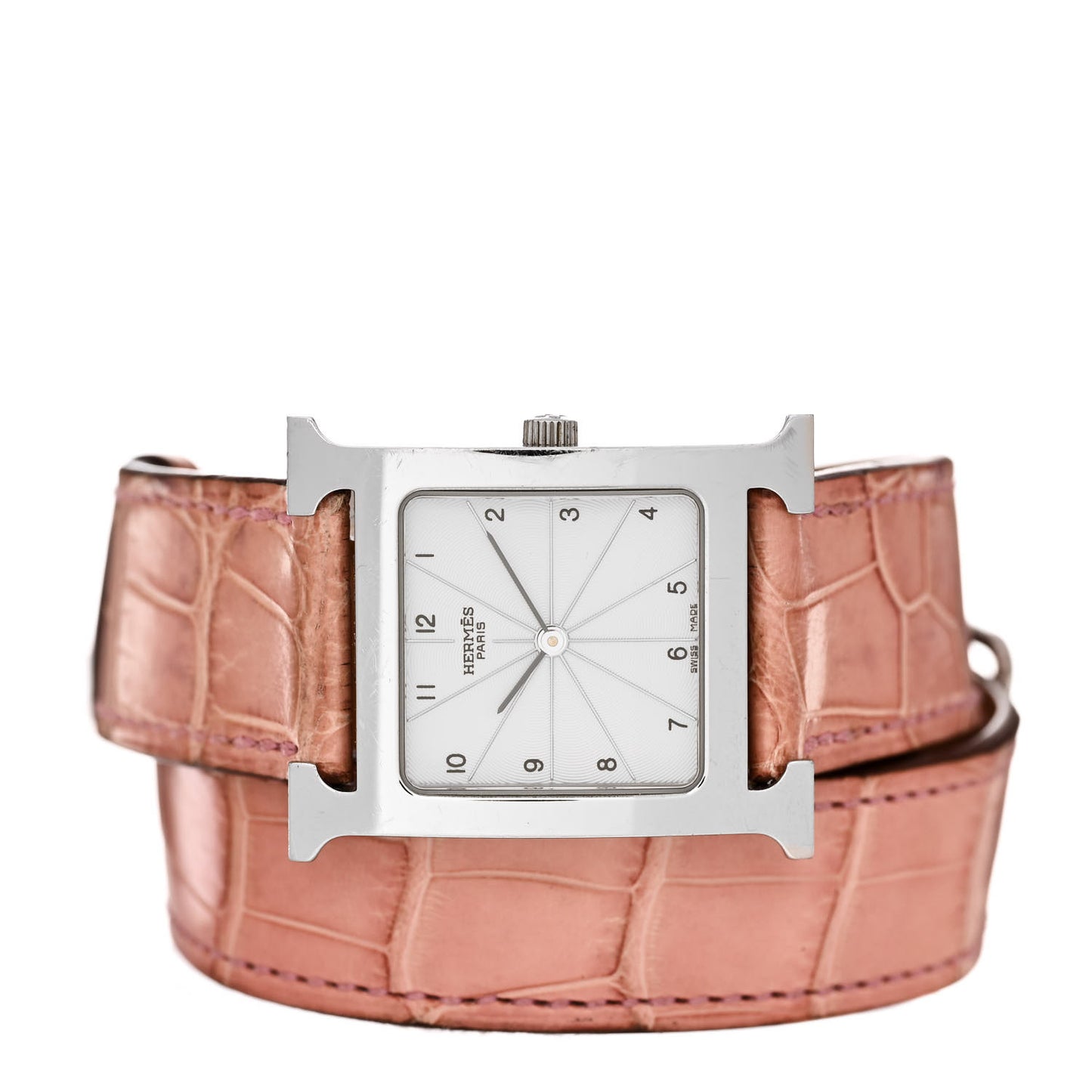 Stainless Steel Alligator 26mm Heure H Hour Double Tour Quartz Watch Pink