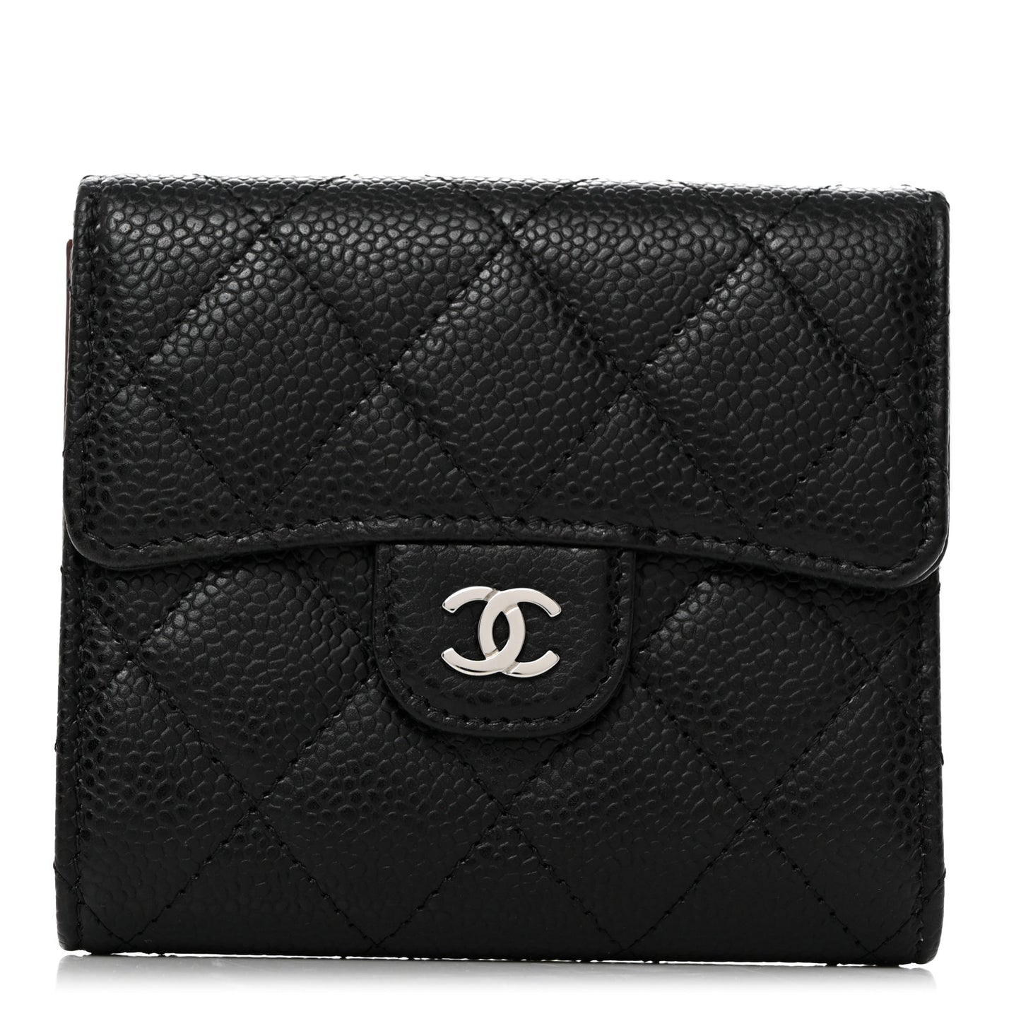 Caviar Quilted Compact Flap Wallet Black