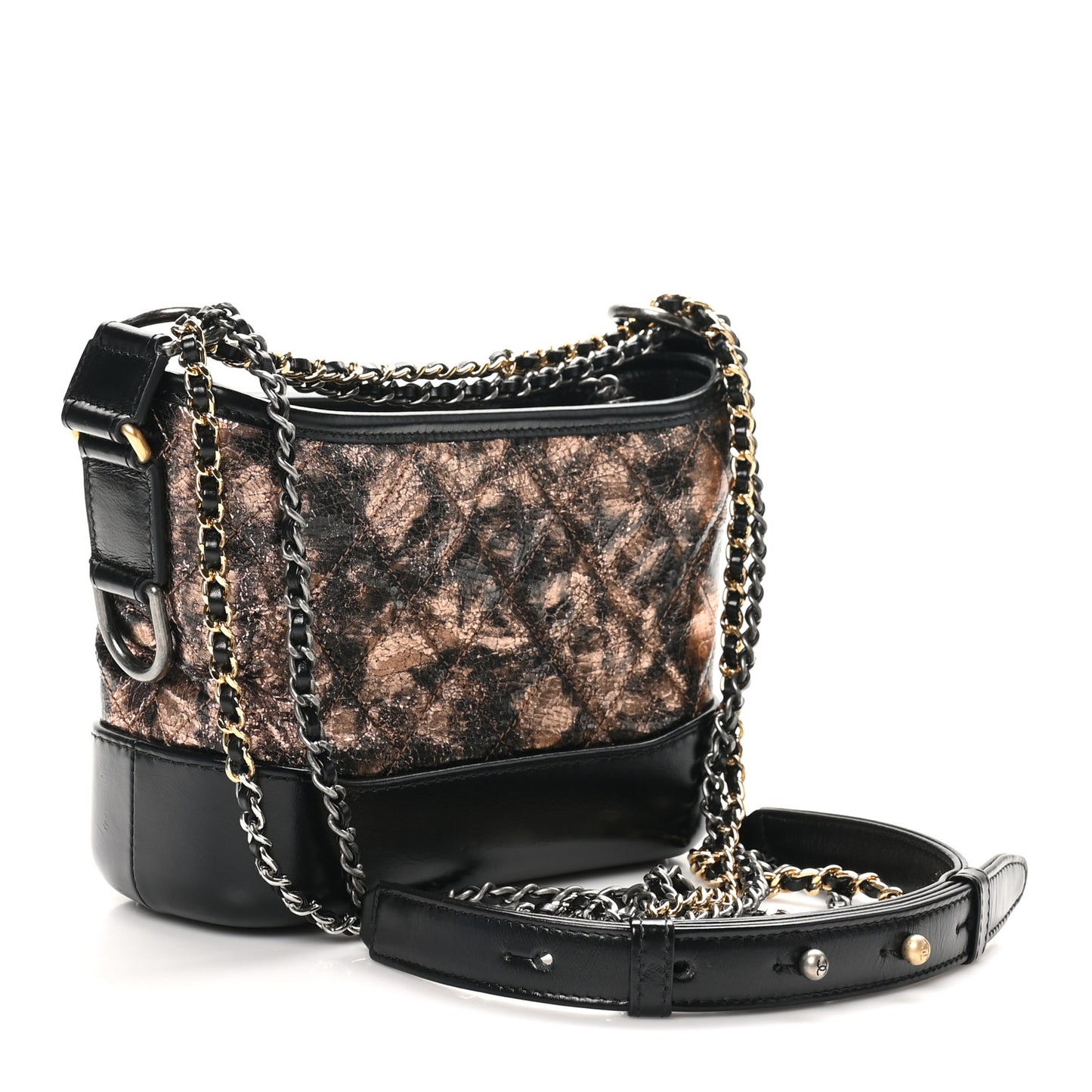Metallic Crumpled Goatskin Quilted Small Gabrielle Hobo Black Rose Gold
