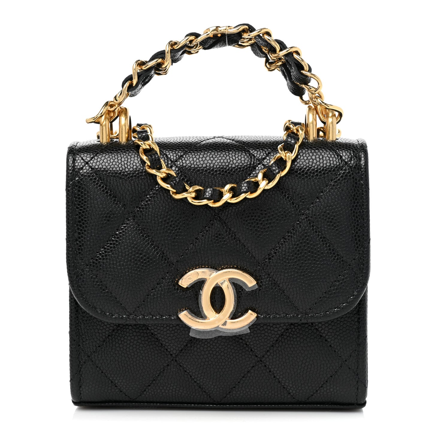 Caviar Quilted Coco First Clutch With Chain Black