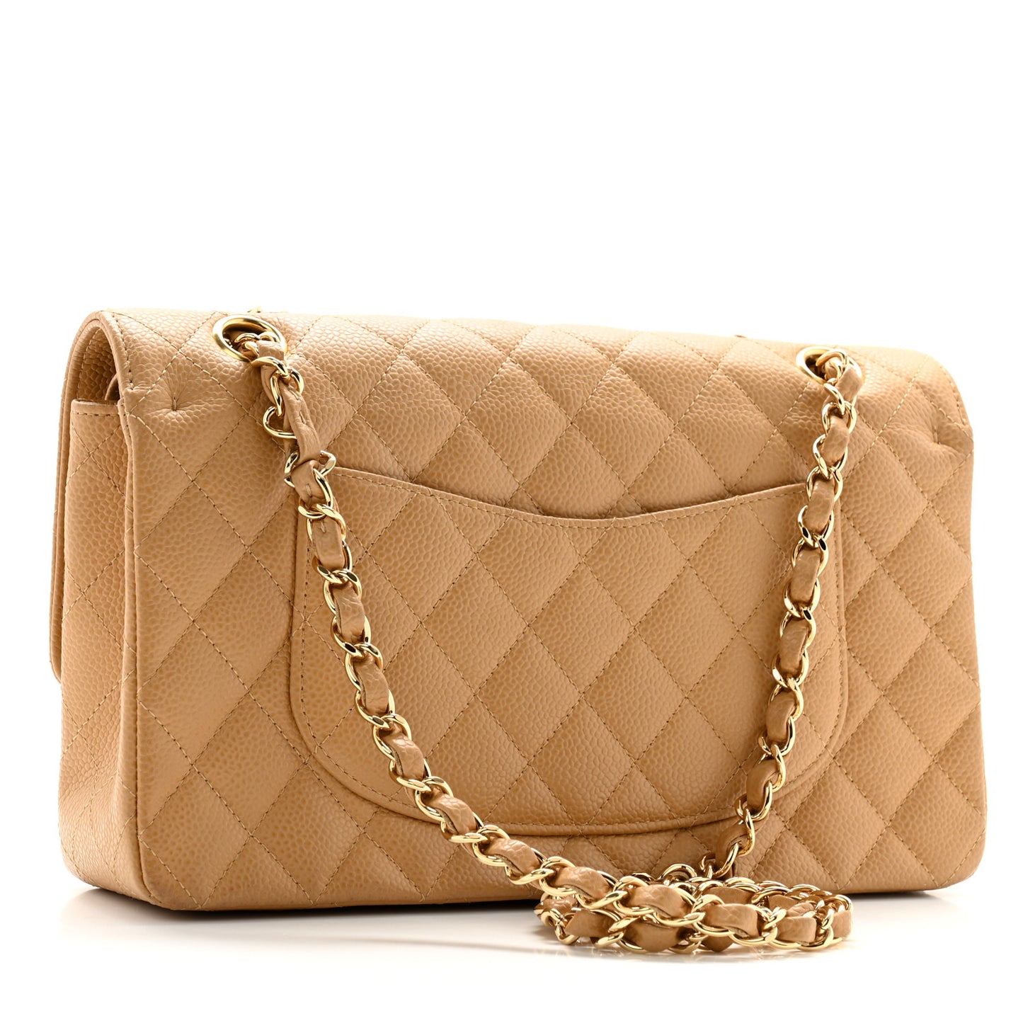 Caviar Quilted Medium Double Flap Beige