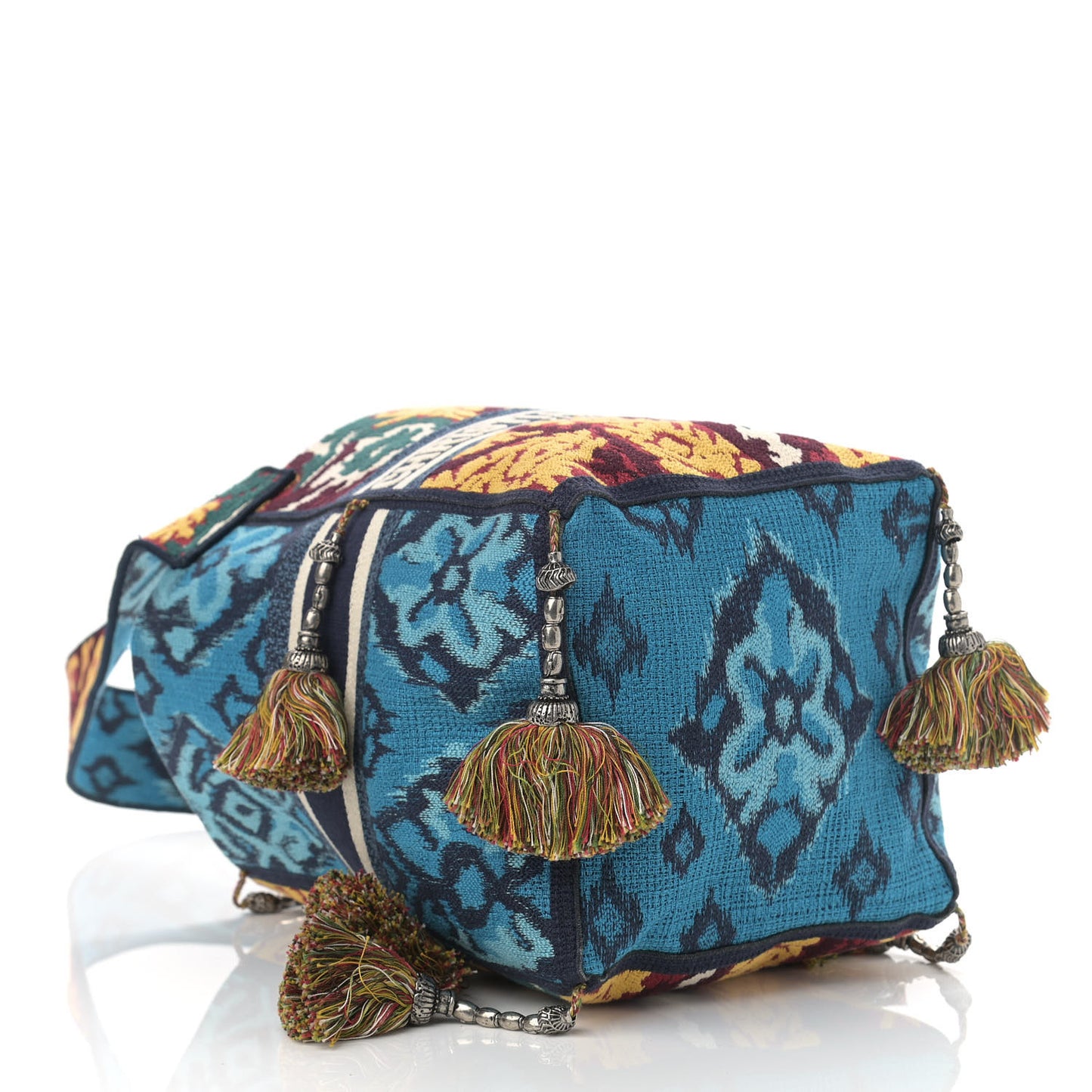 Canvas Embroidered Paisley D-Bubble Bucket Bag Blue Multicolor
