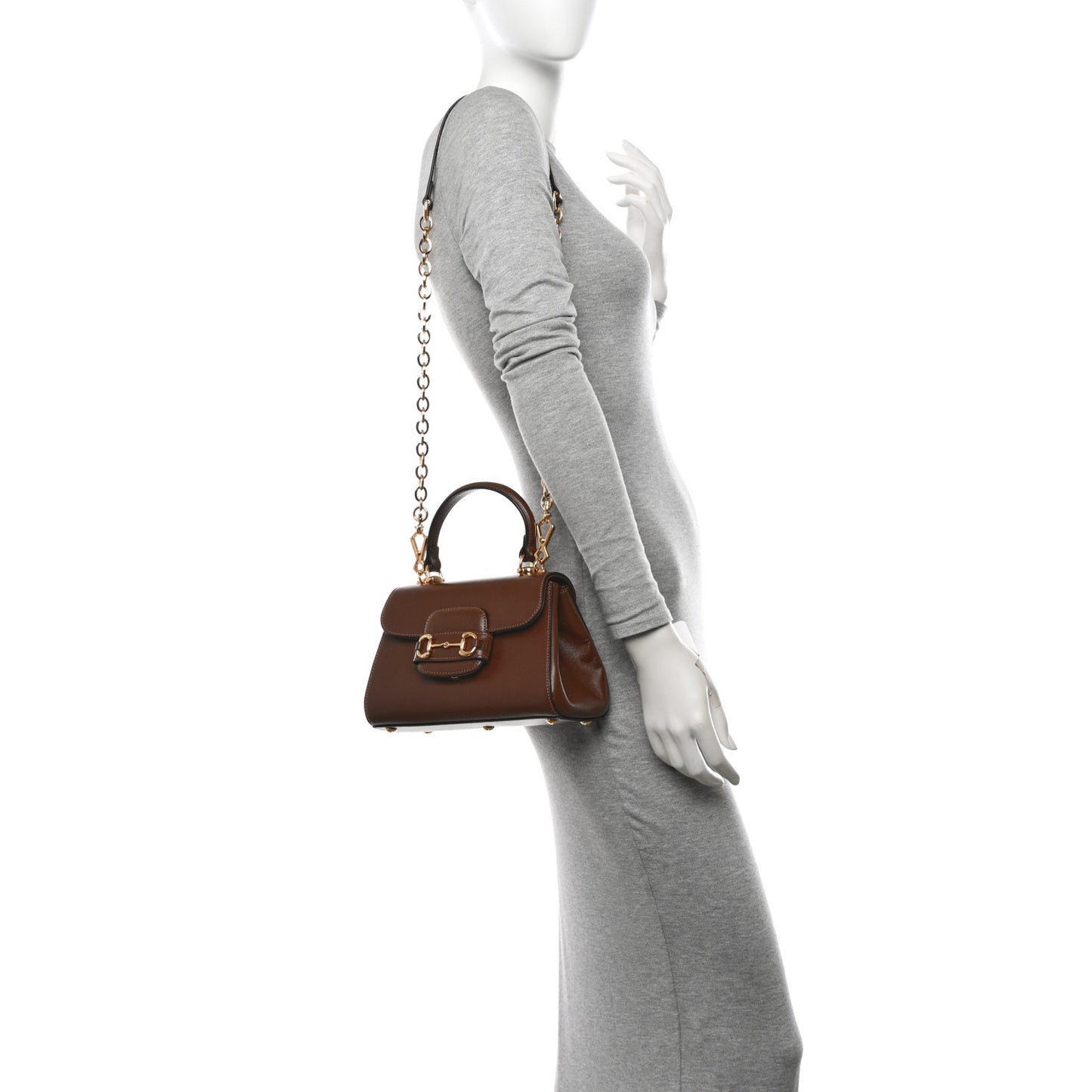 Glazed Textured Calfskin Mini Horsebit 1955 Top Handle Flap Bag Brown Sugar