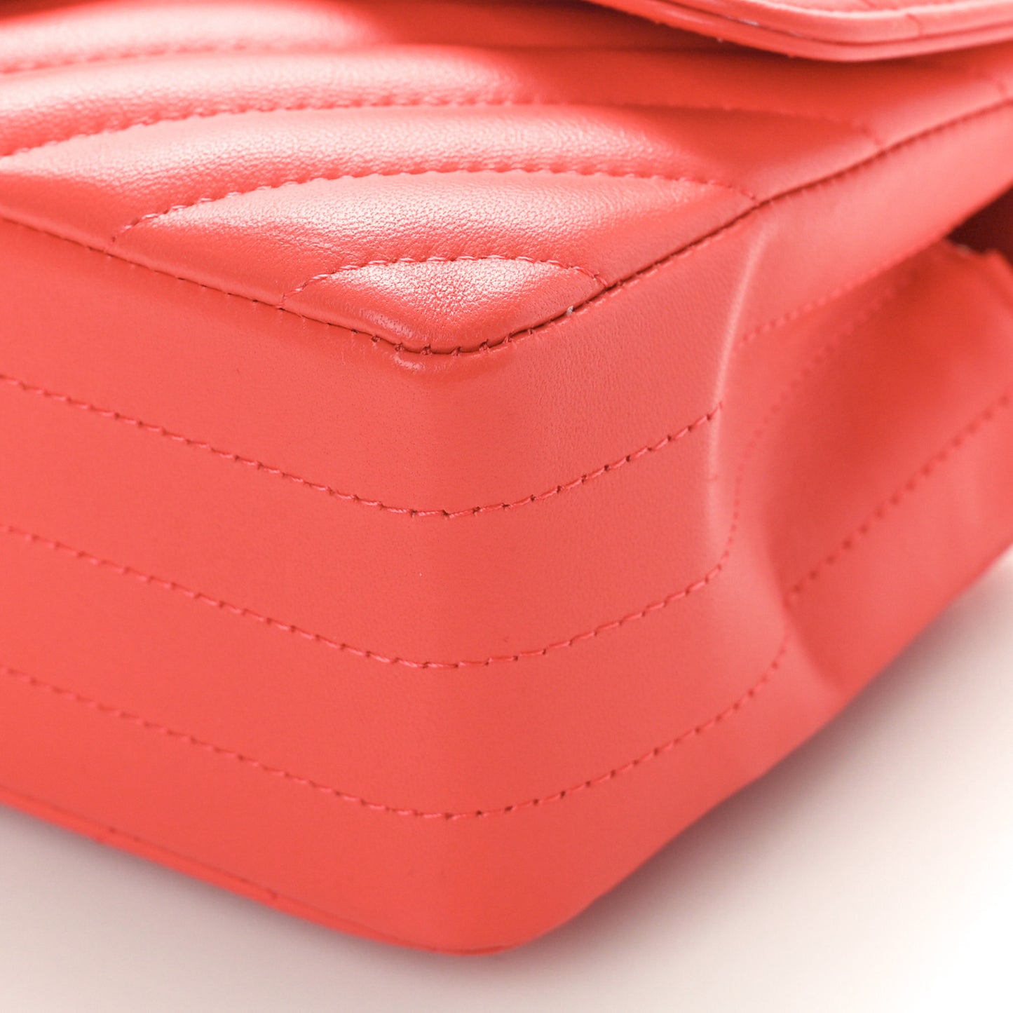 Lambskin Chevron Quilted Mini Rectangular Flap Red