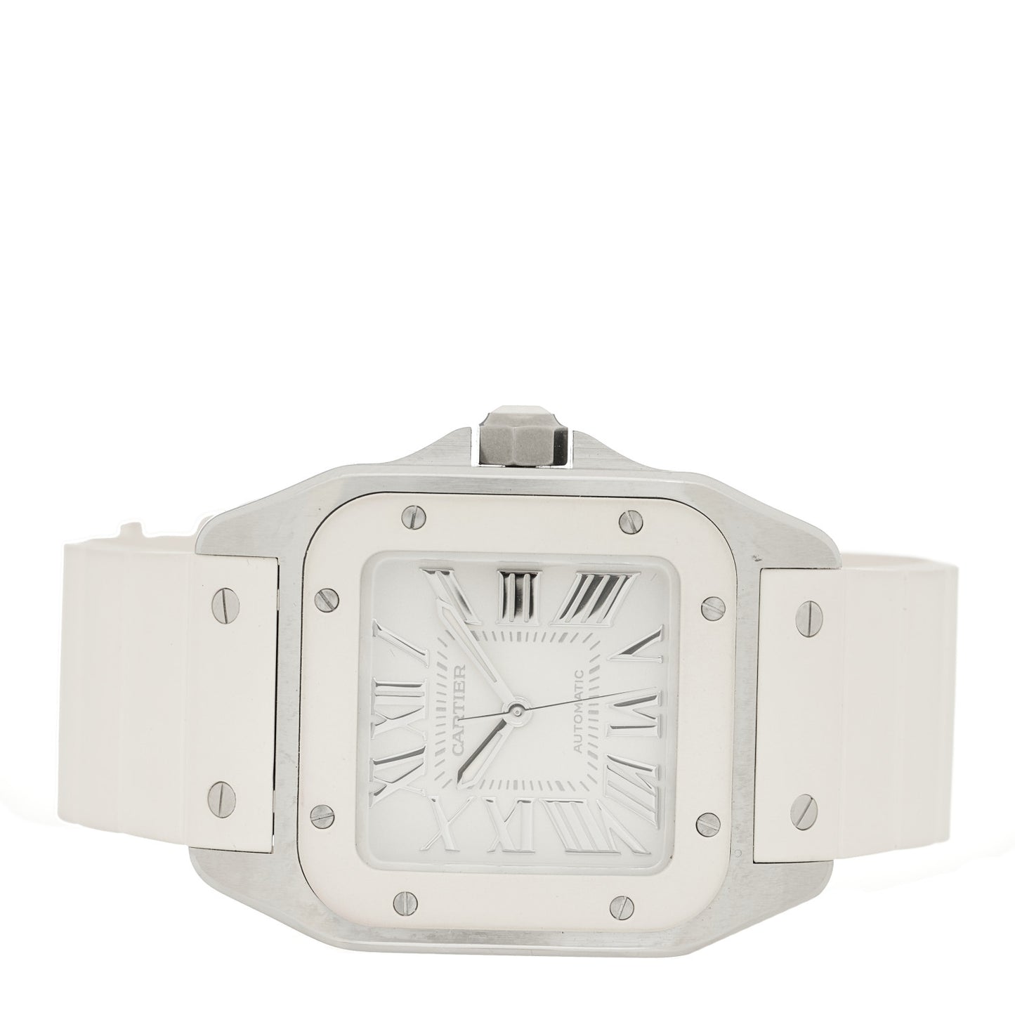 Stainless Steel Rubber 33mm Santos 100 Automatic Watch White