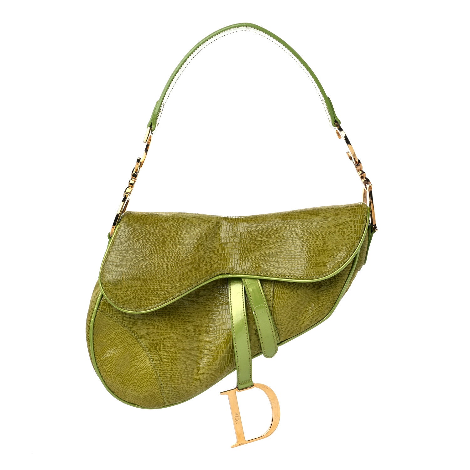 Christian Dior CHRISTIAN DIOR Lizard Saddle Bag Green 1330306