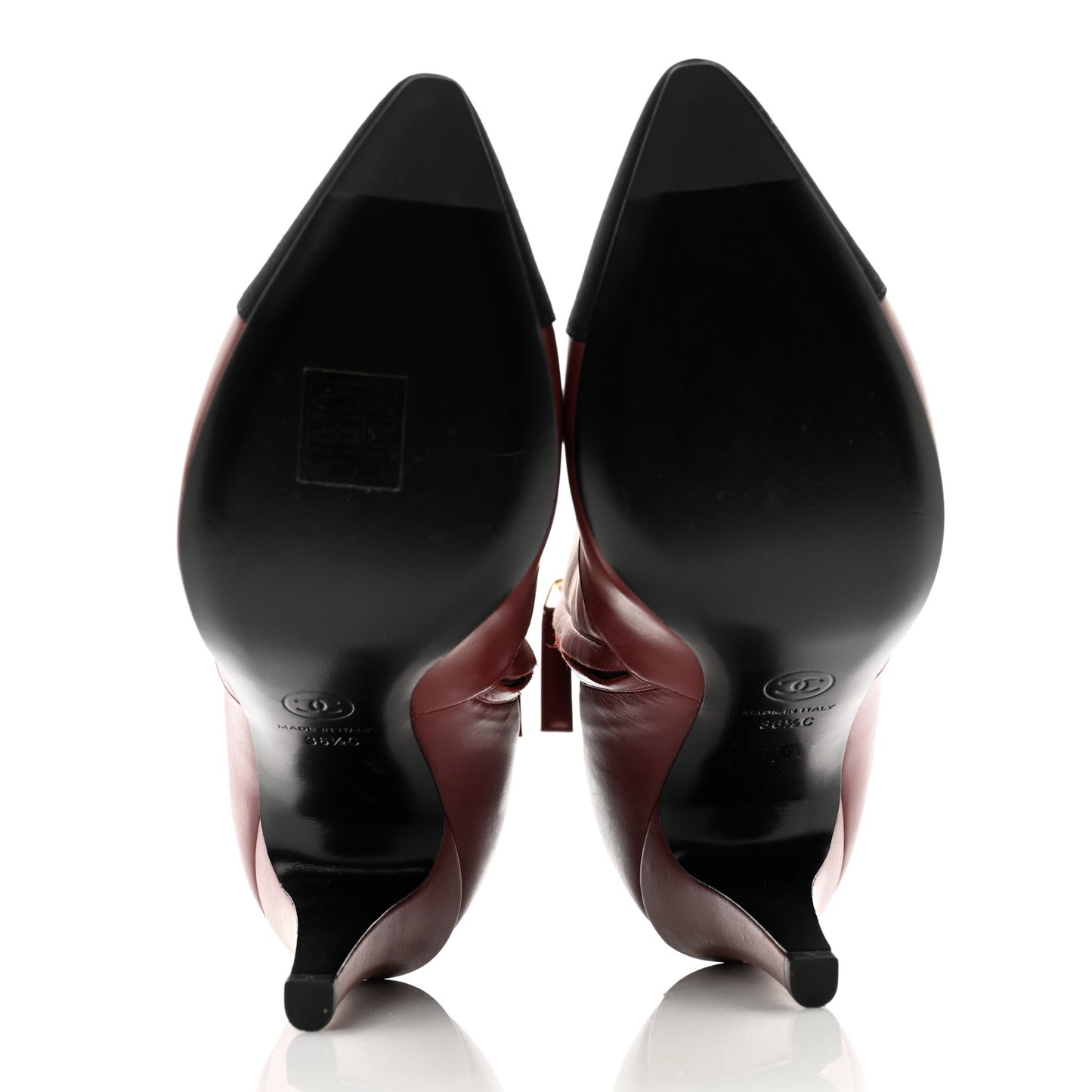 Lambskin Grosgrain Cap Toe Short Ankle Boots 36.5 Burgundy Black