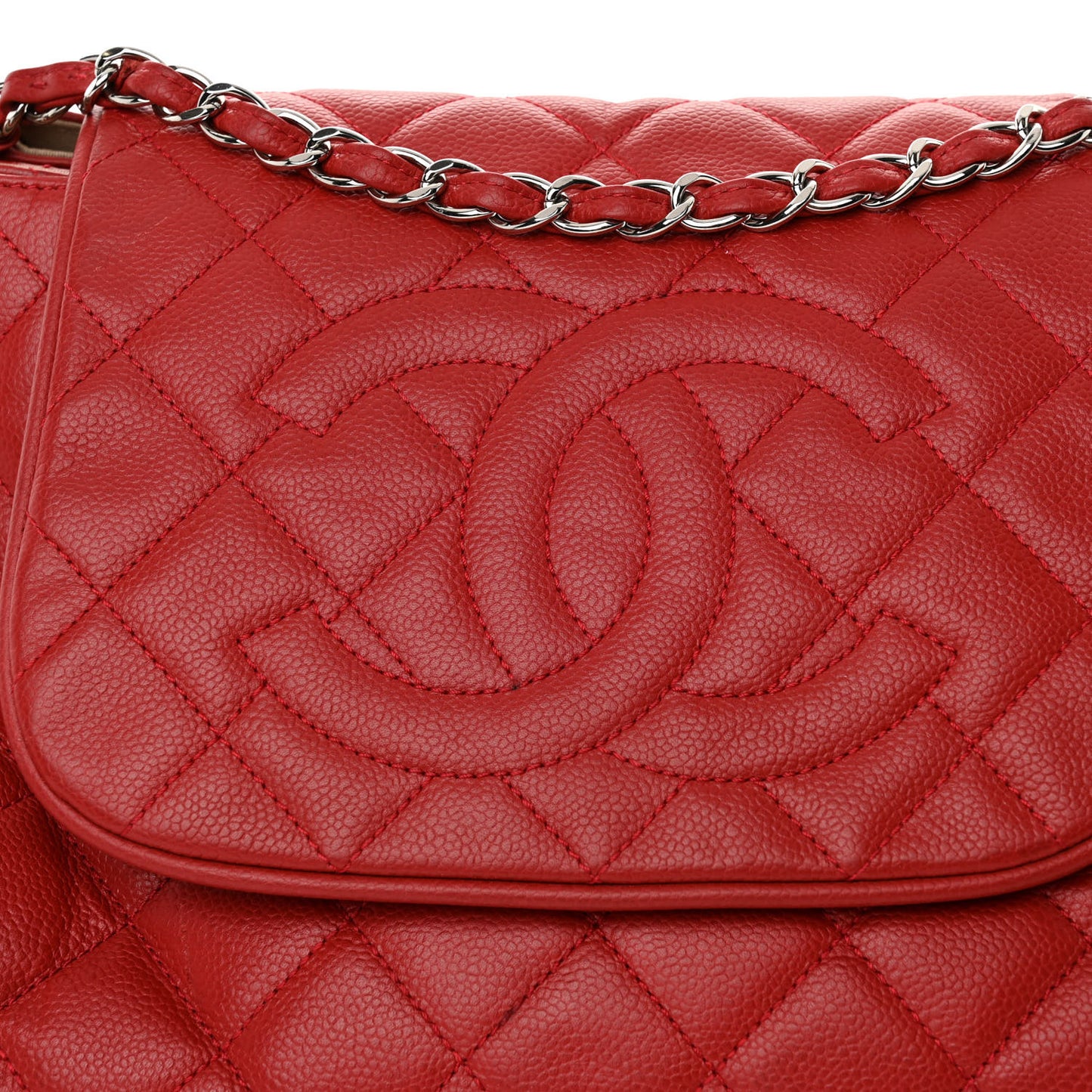Caviar Quilted Timeless Accordion Flap Red