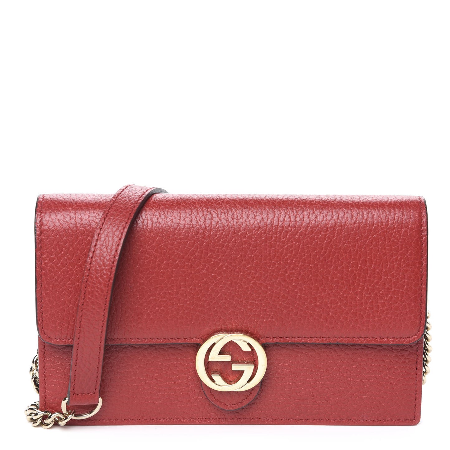 Dollar Calfskin Interlocking G Chain Wallet Red