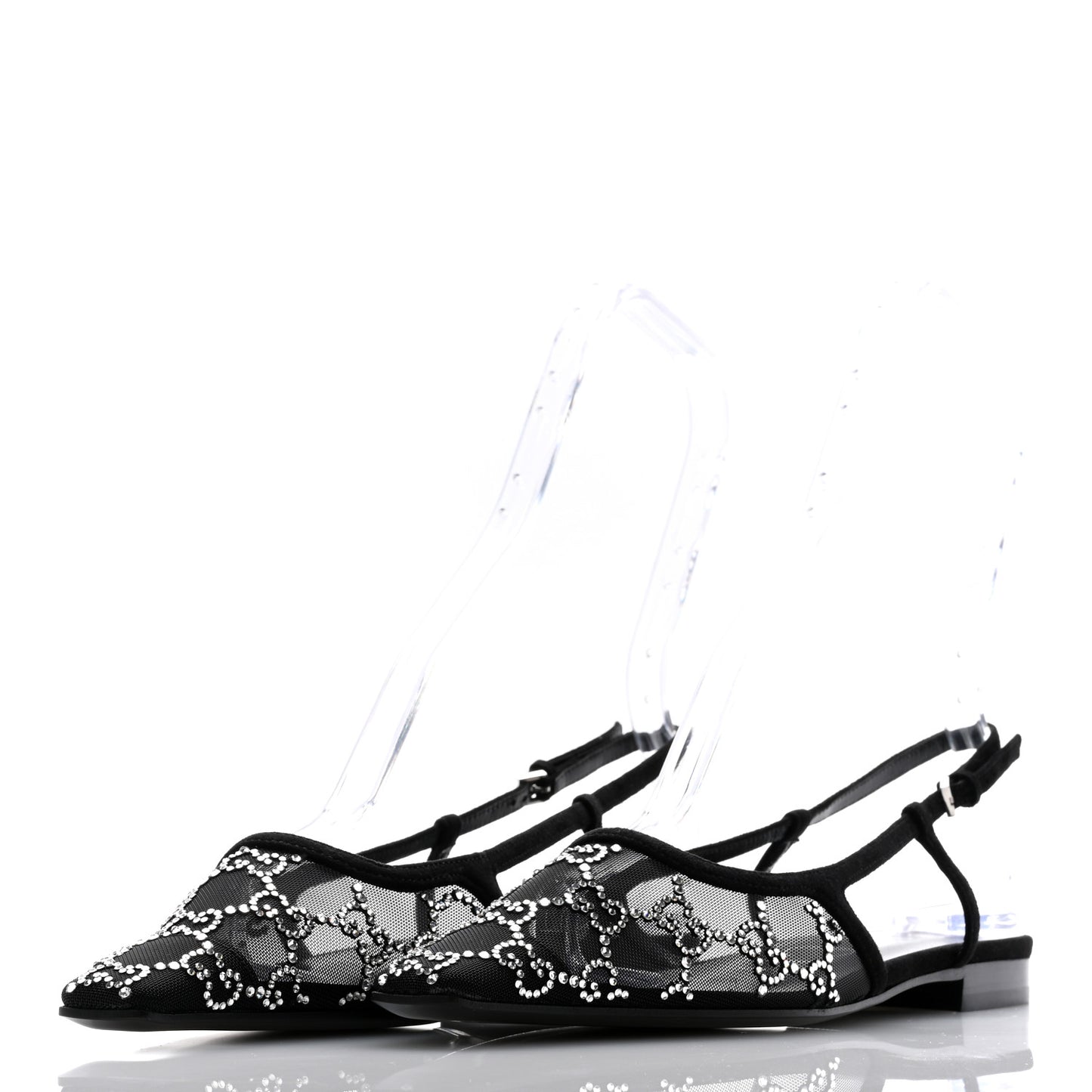 Tela Retino Kid Scamosciato Crystal GG Monogram Square Demi Ballet Flats 37 Black
